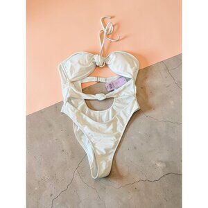 WILD FABLE White Rosette Cut Out Swimsuit Size Large NEW NWT